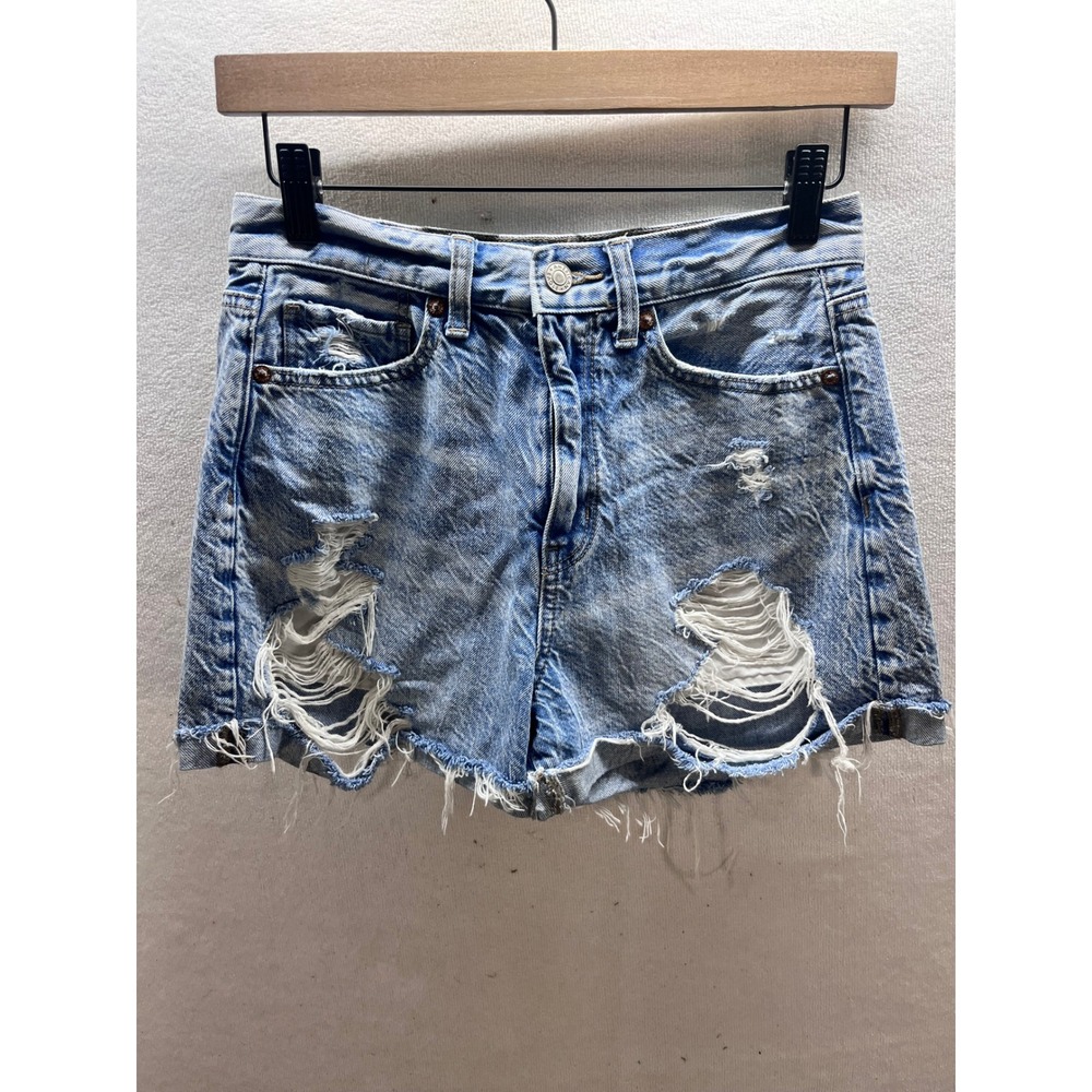 American Eagle Distressed Mom Shorts Womens 2 Blue Trashed‎ Denim Cotton 3148